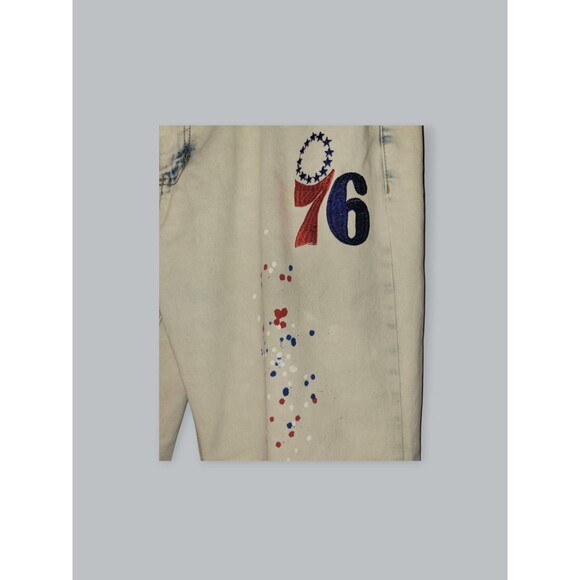 Fislil Denim Jeans Men’s 34x32 Beige Red White Blue 76 Patchwork Paint Splatter - Picture 3 of 8